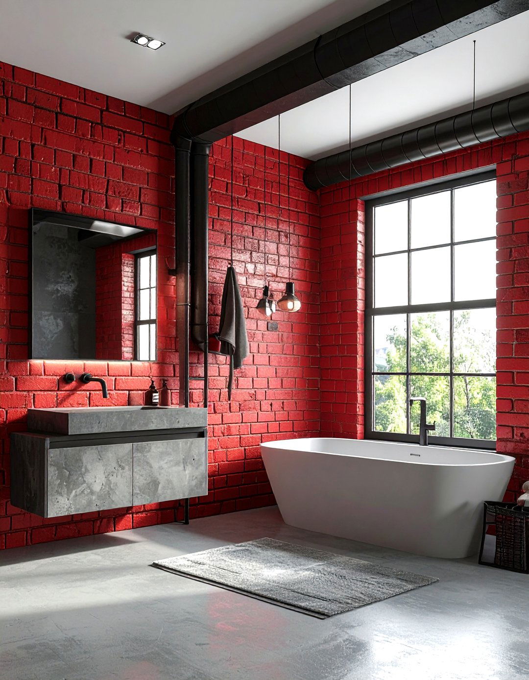 Red industrial bathroom - 30 red bathroom ideas