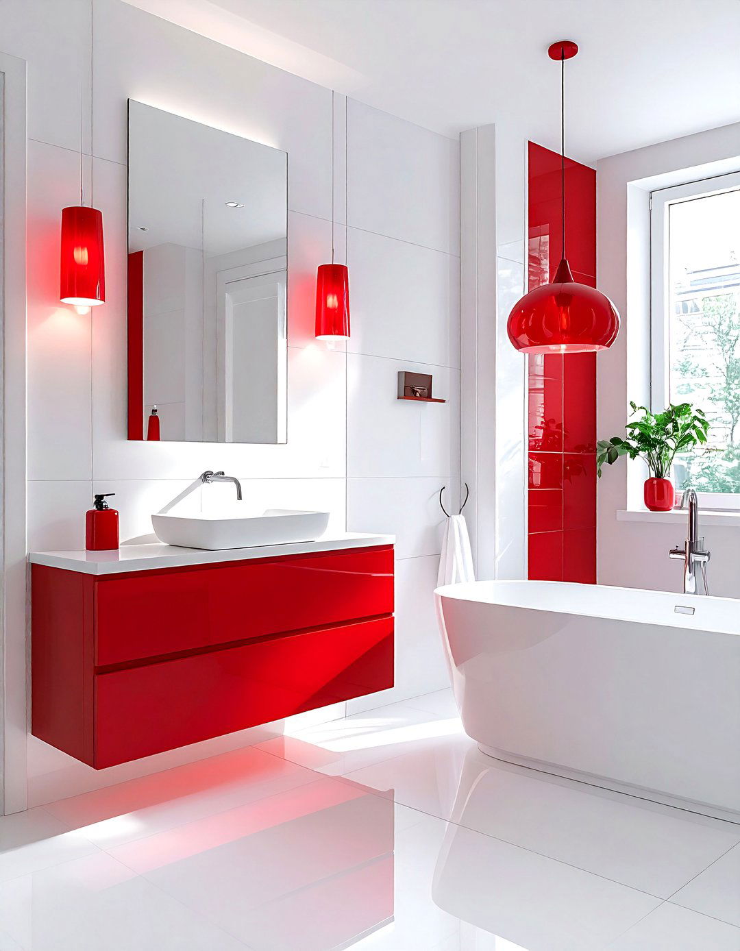 Red light fixture white bathroom - 30 red and white bathroom ideas
