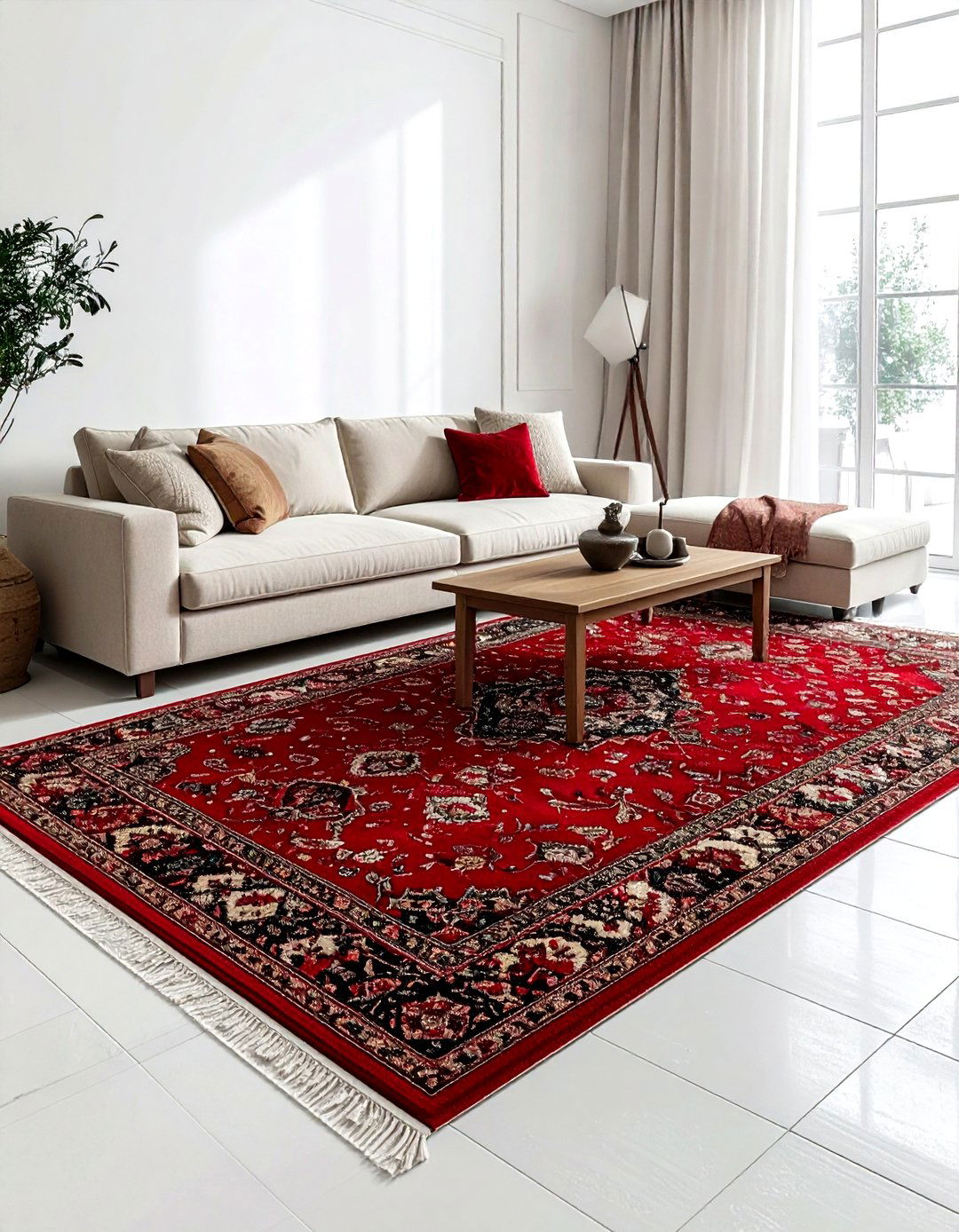 Red living room rug - 30 red living room ideas