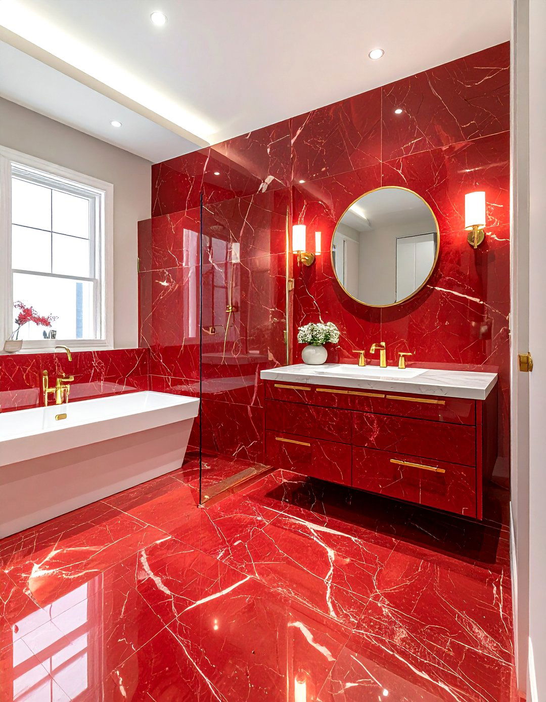 Red marble bathroom - 30 red bathroom ideas