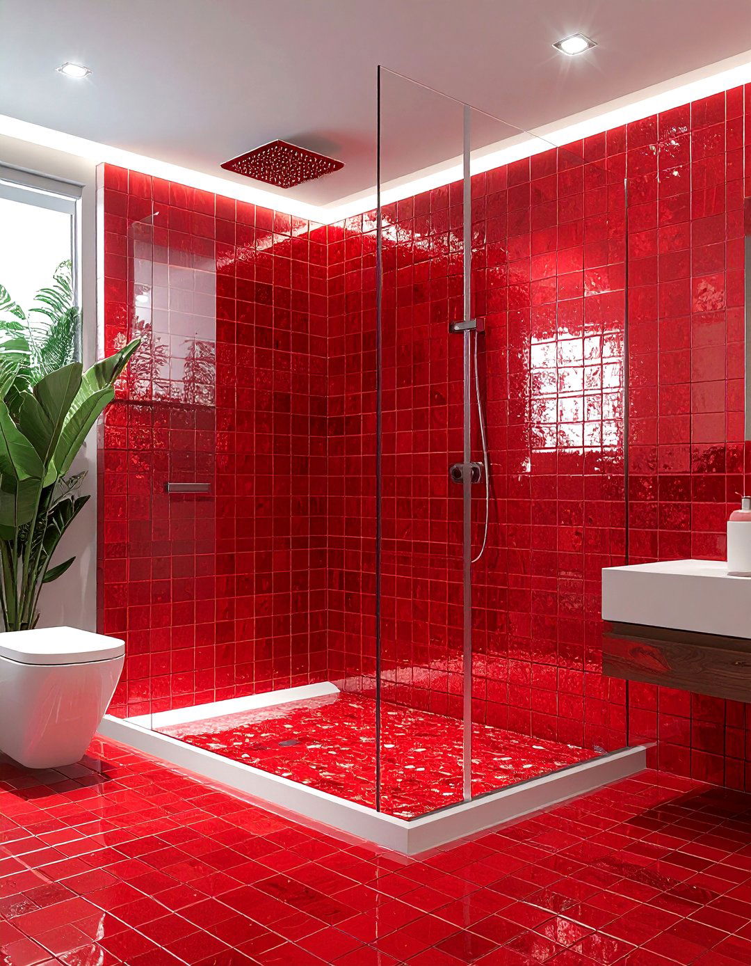 Red mosaic tile bathroom - 30 red bathroom ideas