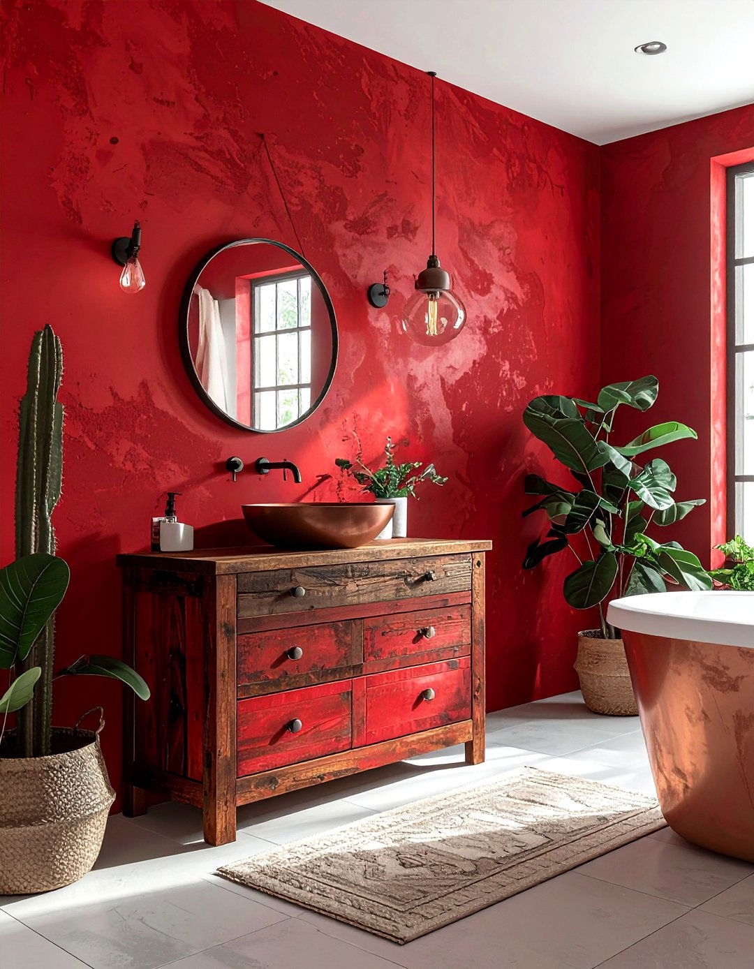 Red rustic bathroom - 30 red bathroom ideas