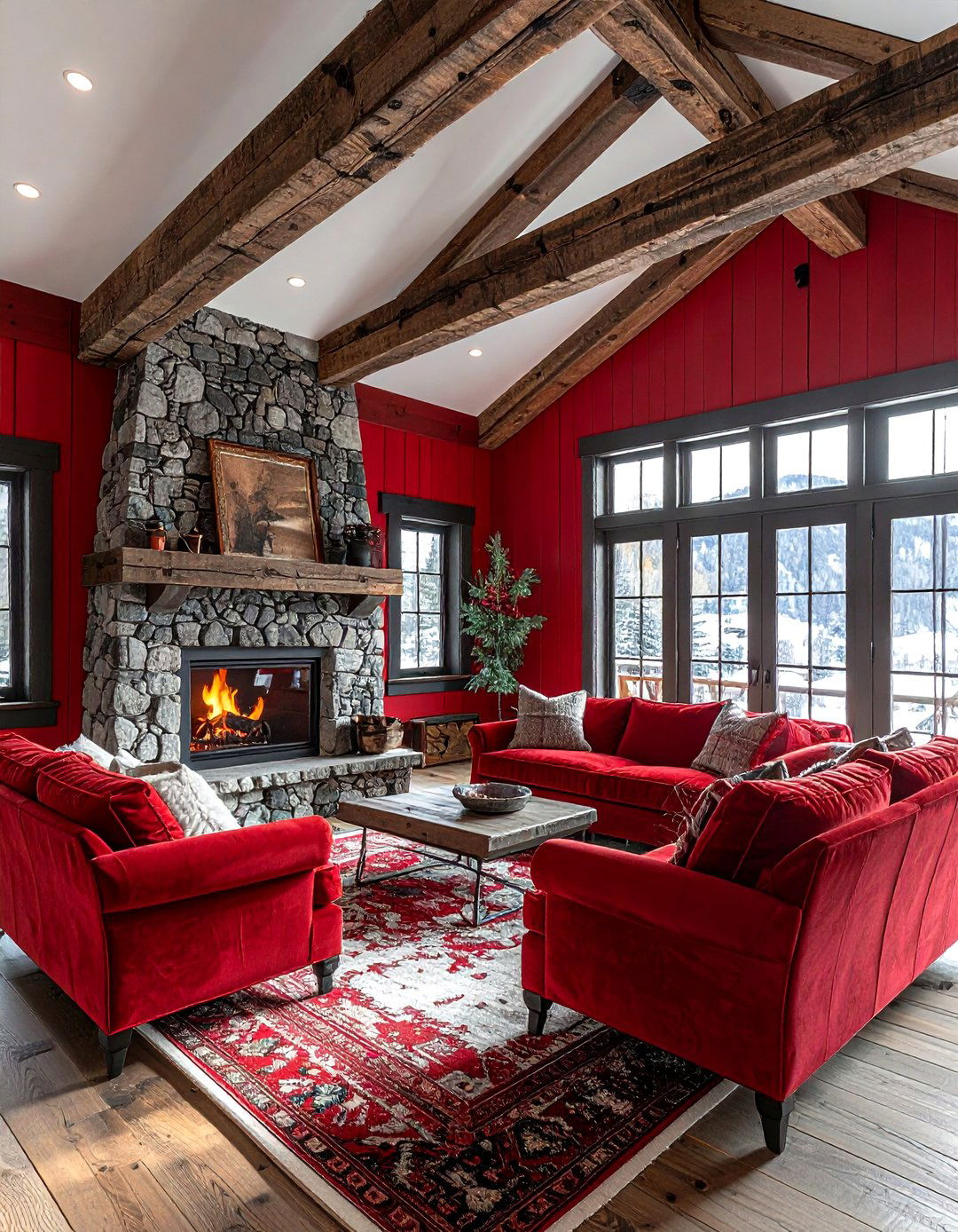 Red rustic interior - 30 red living room ideas