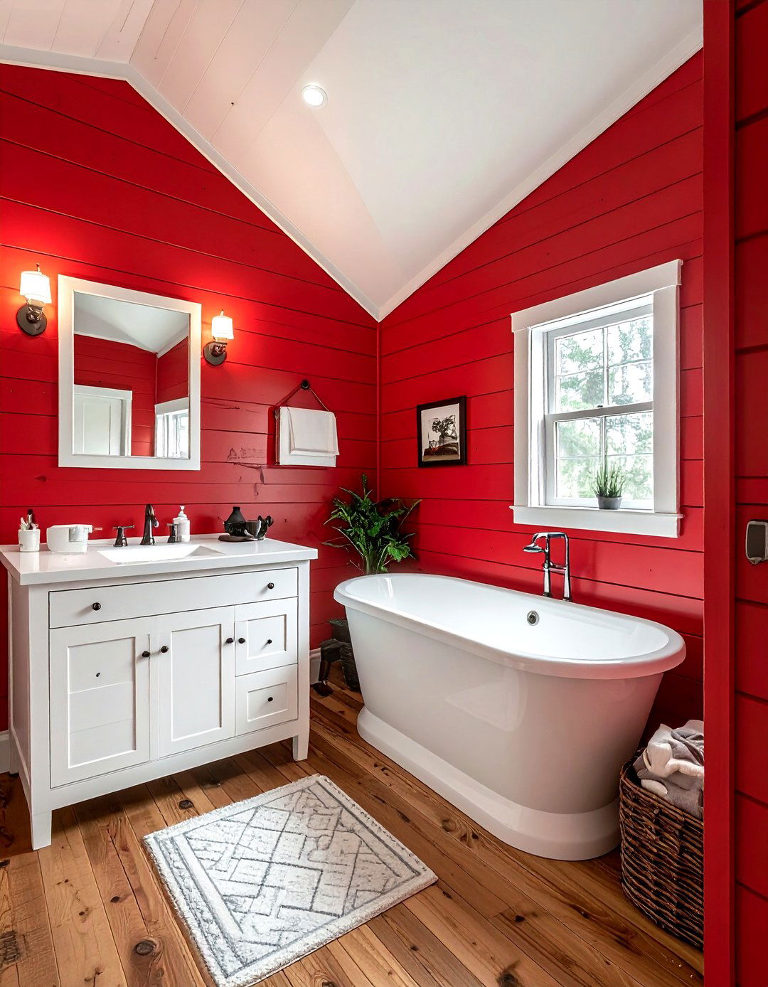 Red shiplap bathroom - 30 red and white bathroom ideas
