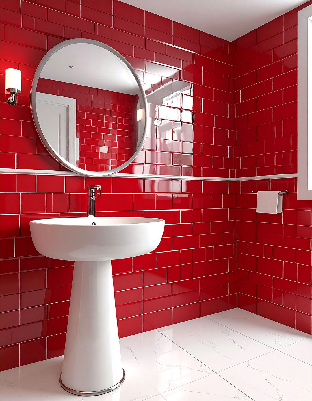 Red subway tile bathroom - 30 red bathroom ideas