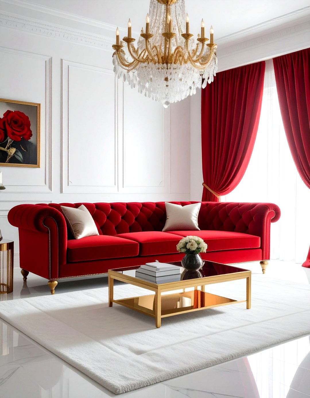 Red velvet seating - 30 red living room ideas