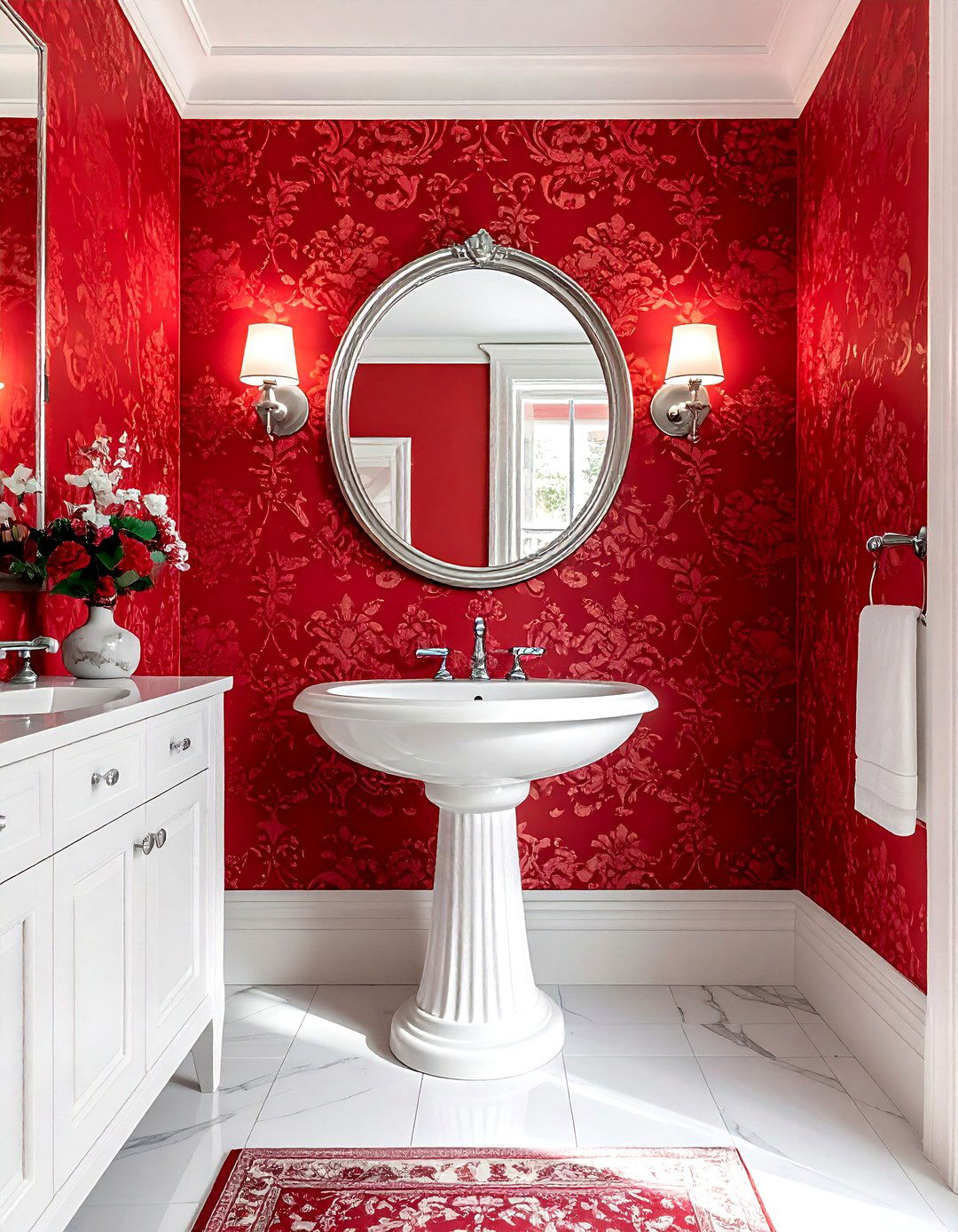 Red wallpaper bathroom - 30 red bathroom ideas