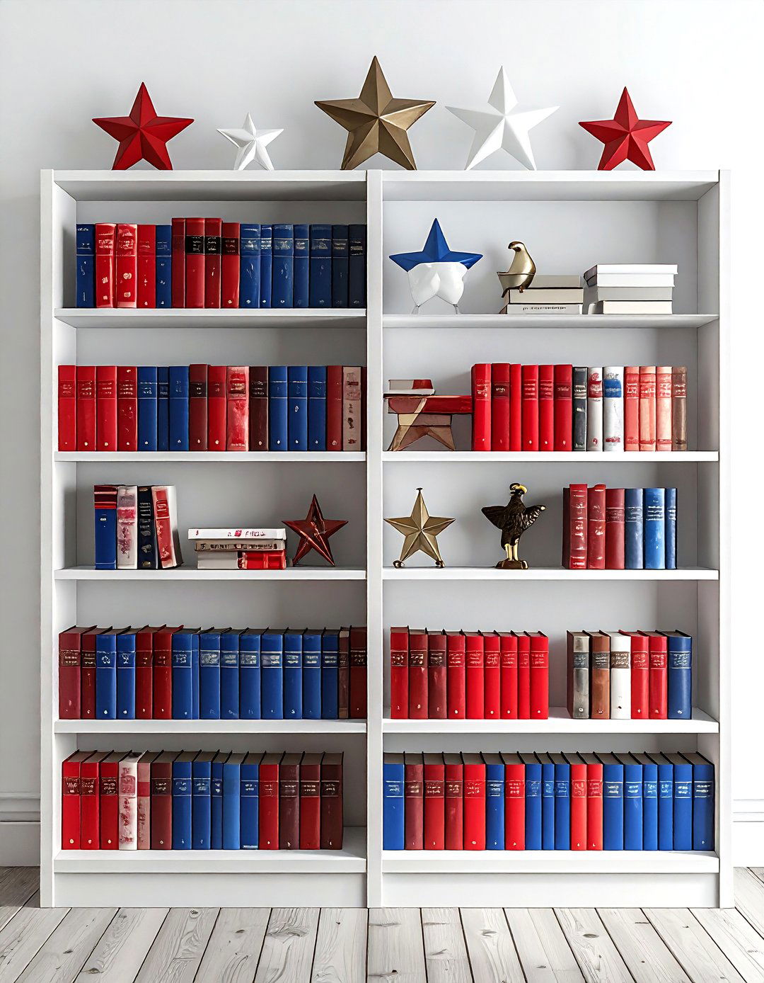 Red white and blue bookshelves - 30 patriotic decor ideas