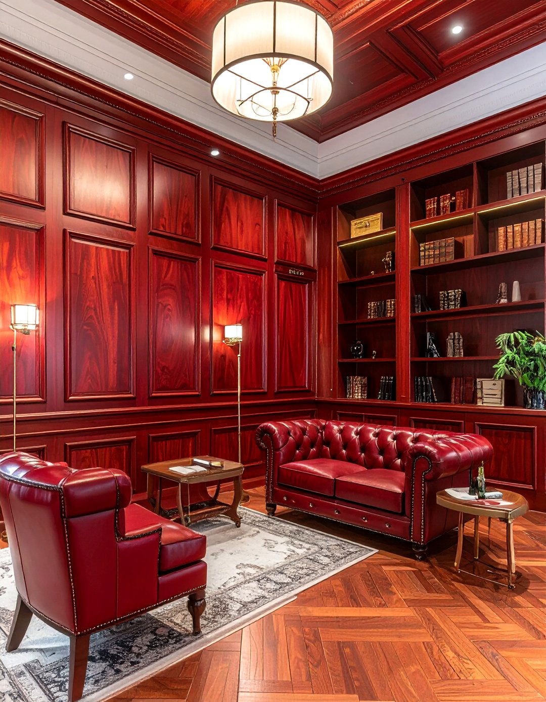 Red wood paneling - 30 red living room ideas