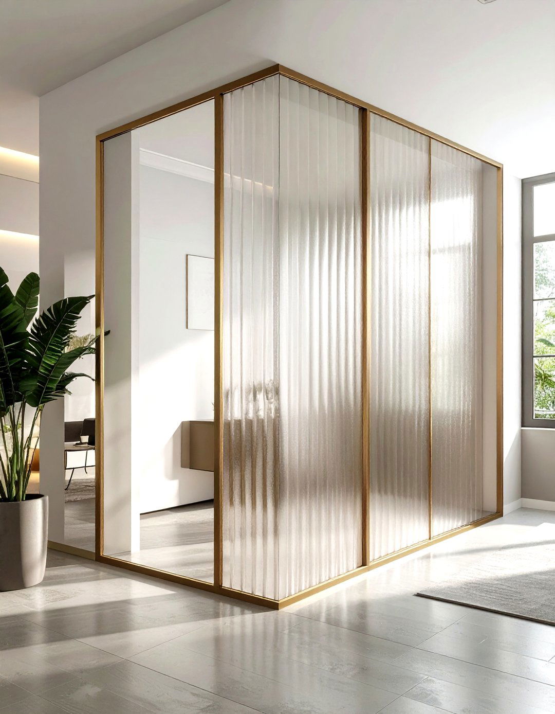 Reeded Glass Partition - 30 living room partition ideas