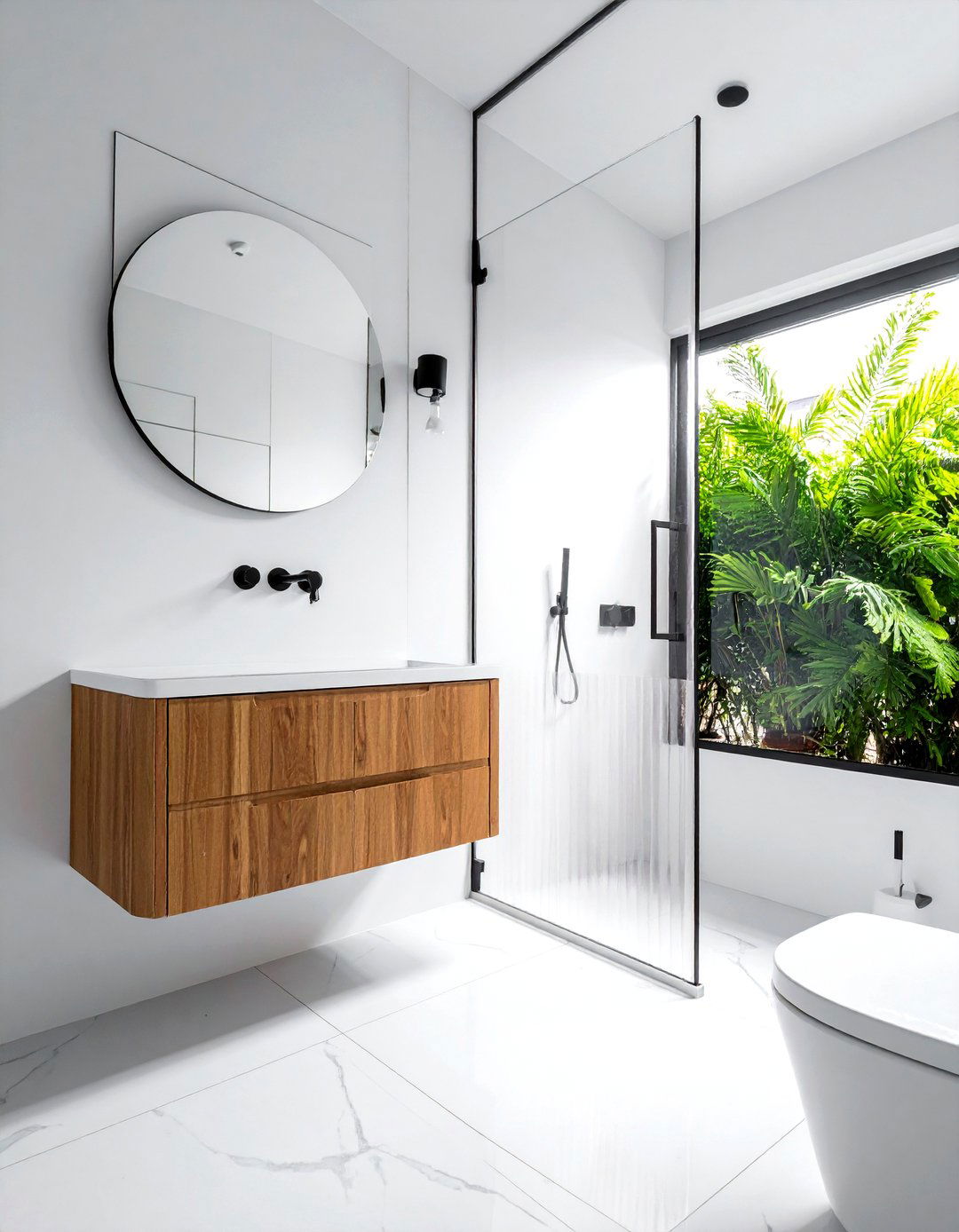 Reeded glass cabinet - 30 small powder room ideas