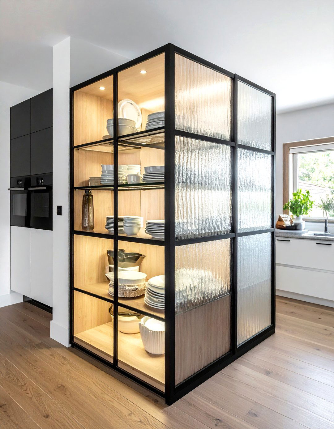 Reeded glass cabinet doors - 30 textured kitchen ideas