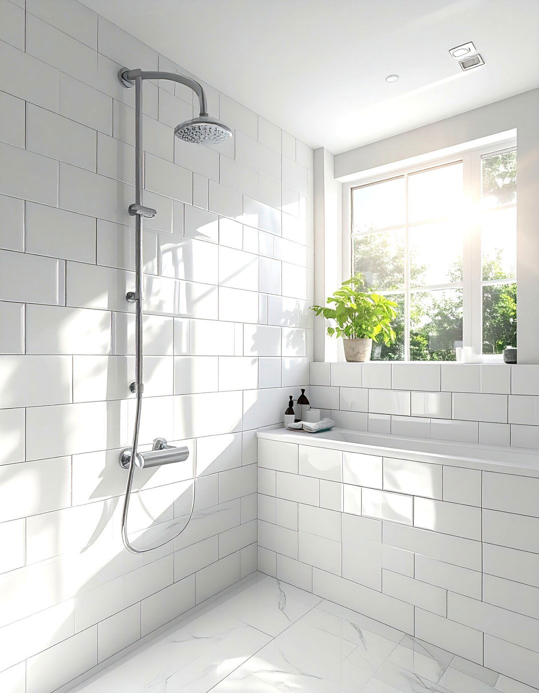 Reflective Subway Tile - 30 natural light bathroom ideas