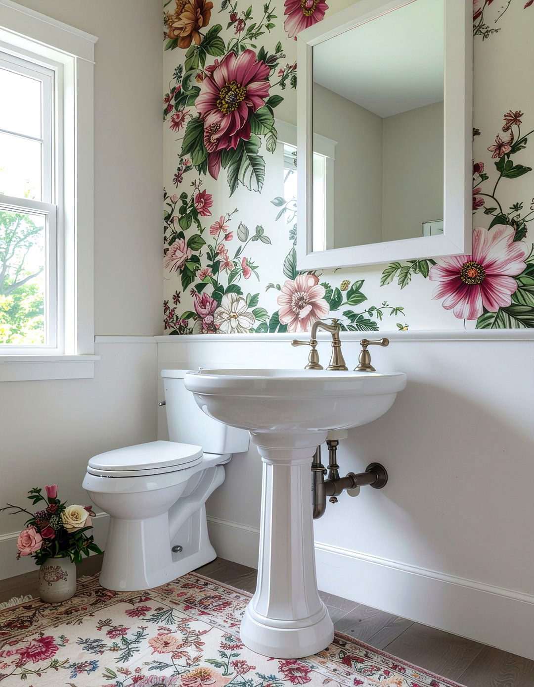 Removable Floral Wallpaper - 30 bathroom refresh ideas