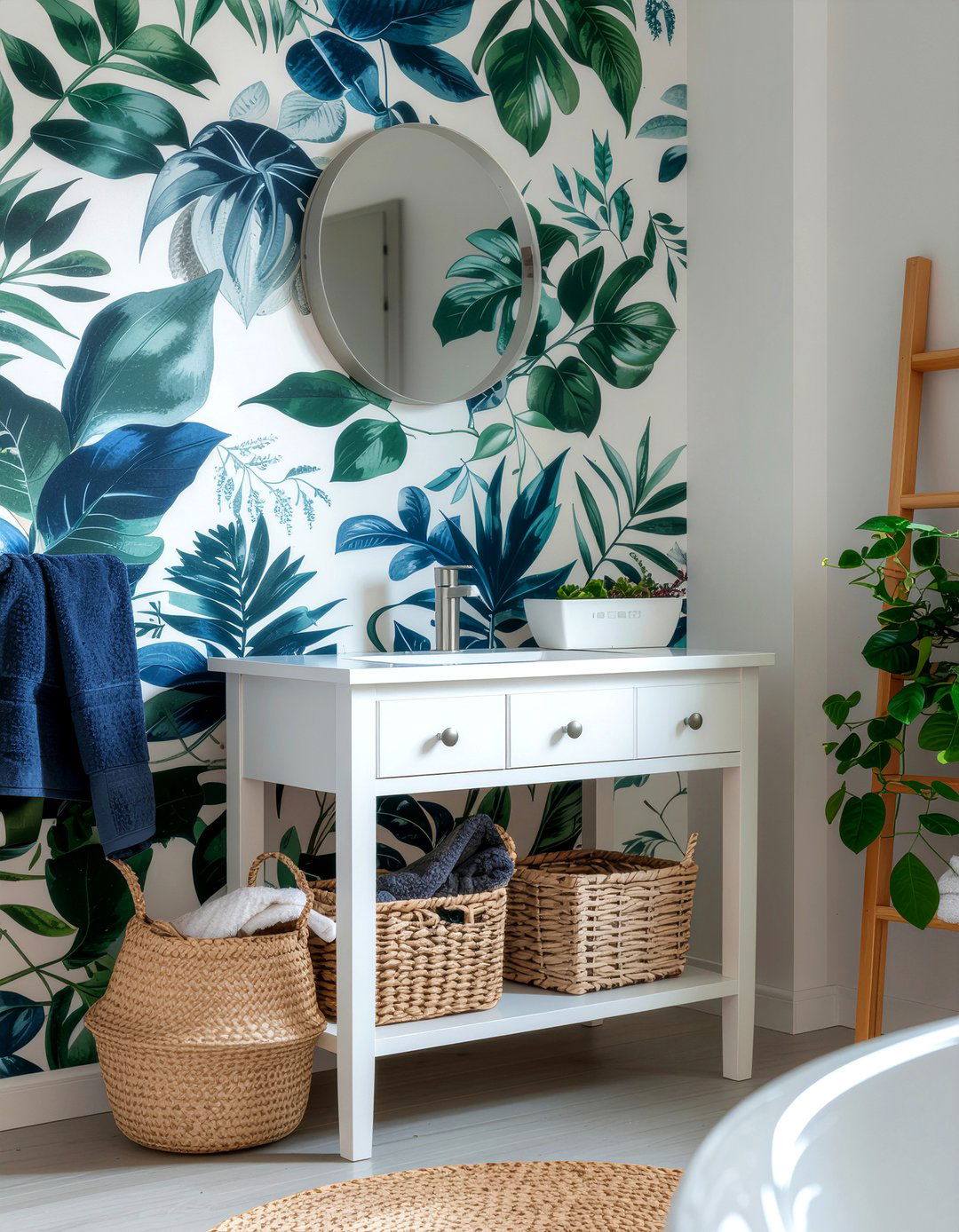 Removable wallpaper accent wall - 30 bathroom one-day project ideas