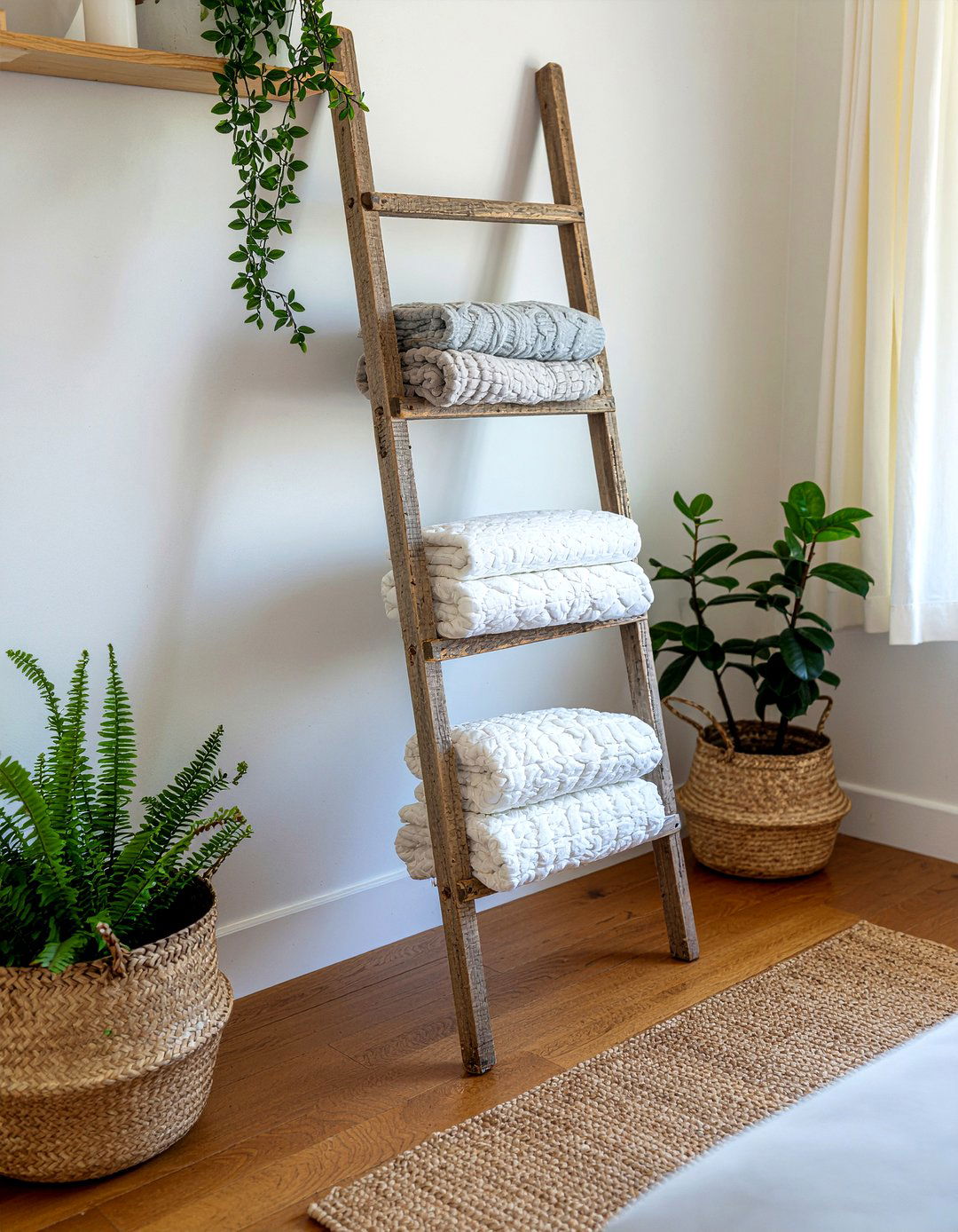Repurposed Ladder Shelf - 30 handmade bedroom ideas