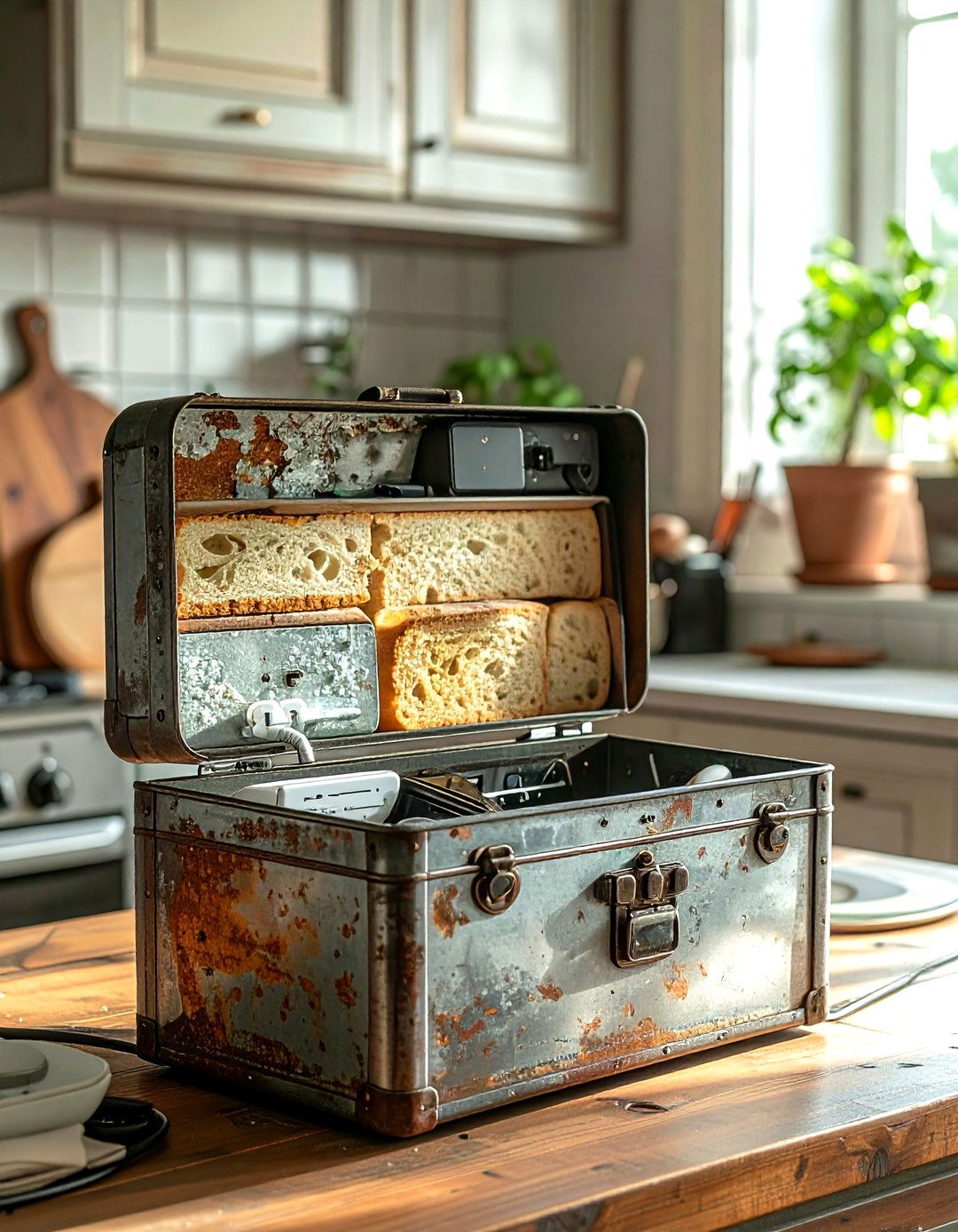 Repurposed bread box charger - 30 kitchen charging station ideas
