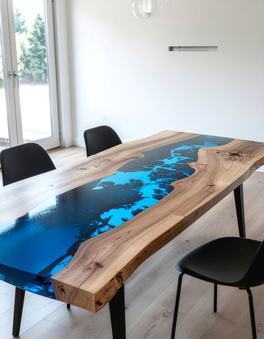 Resin and natural wood table - 30 dining room material mixing ideas