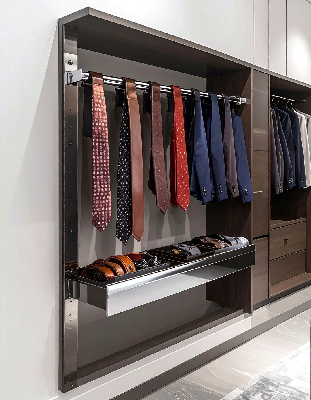 Retractable belt tie rack - 30 bedroom closet organization