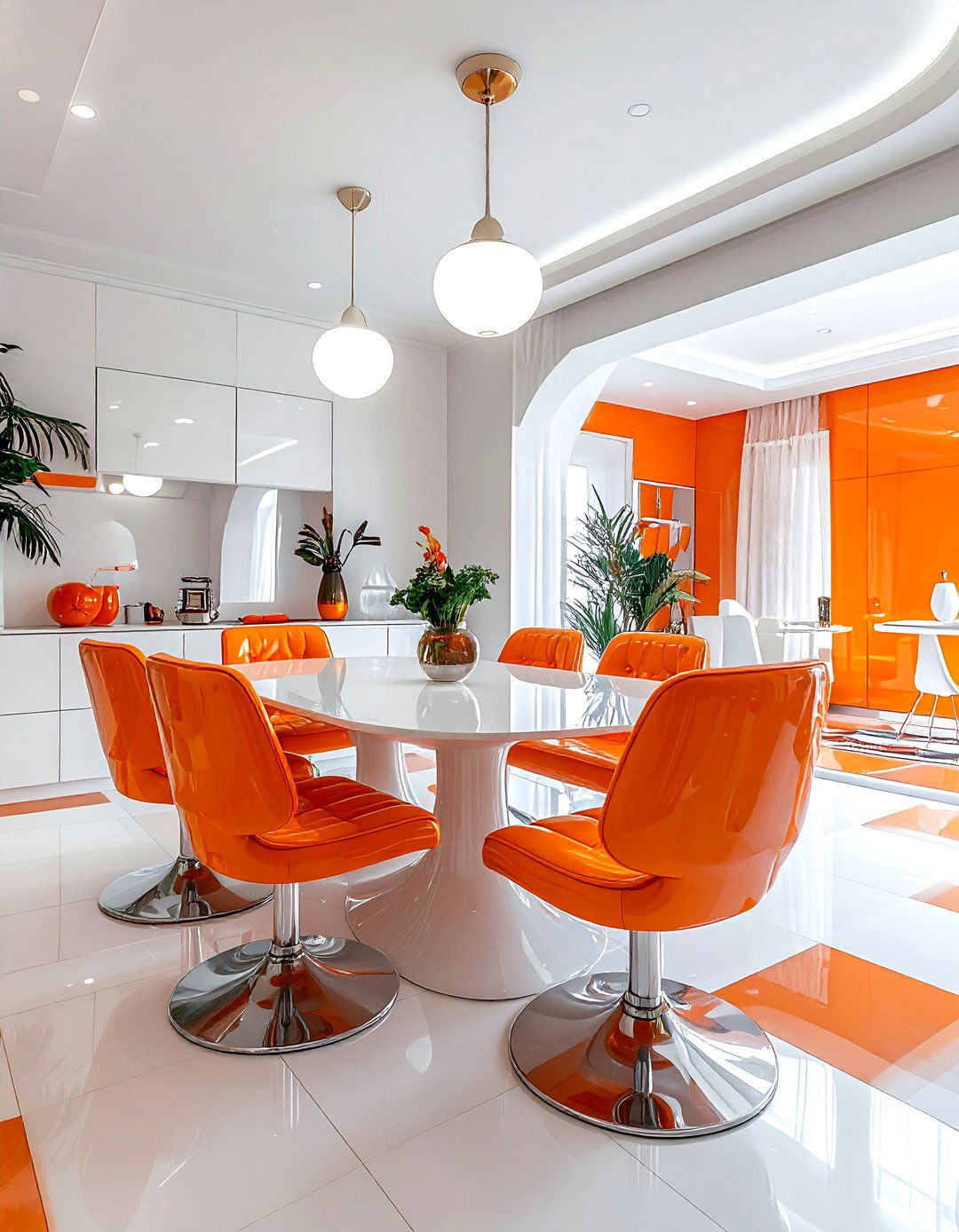 Retro Orange And White Dining Space - 30 orange and white dining room ideas
