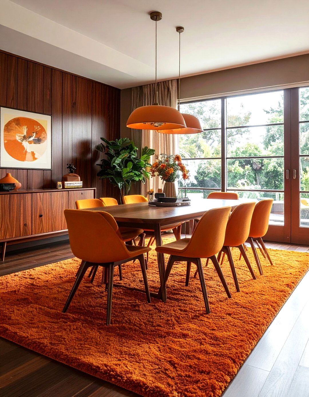 Retro orange dining - 30 bright orange dining room ideas