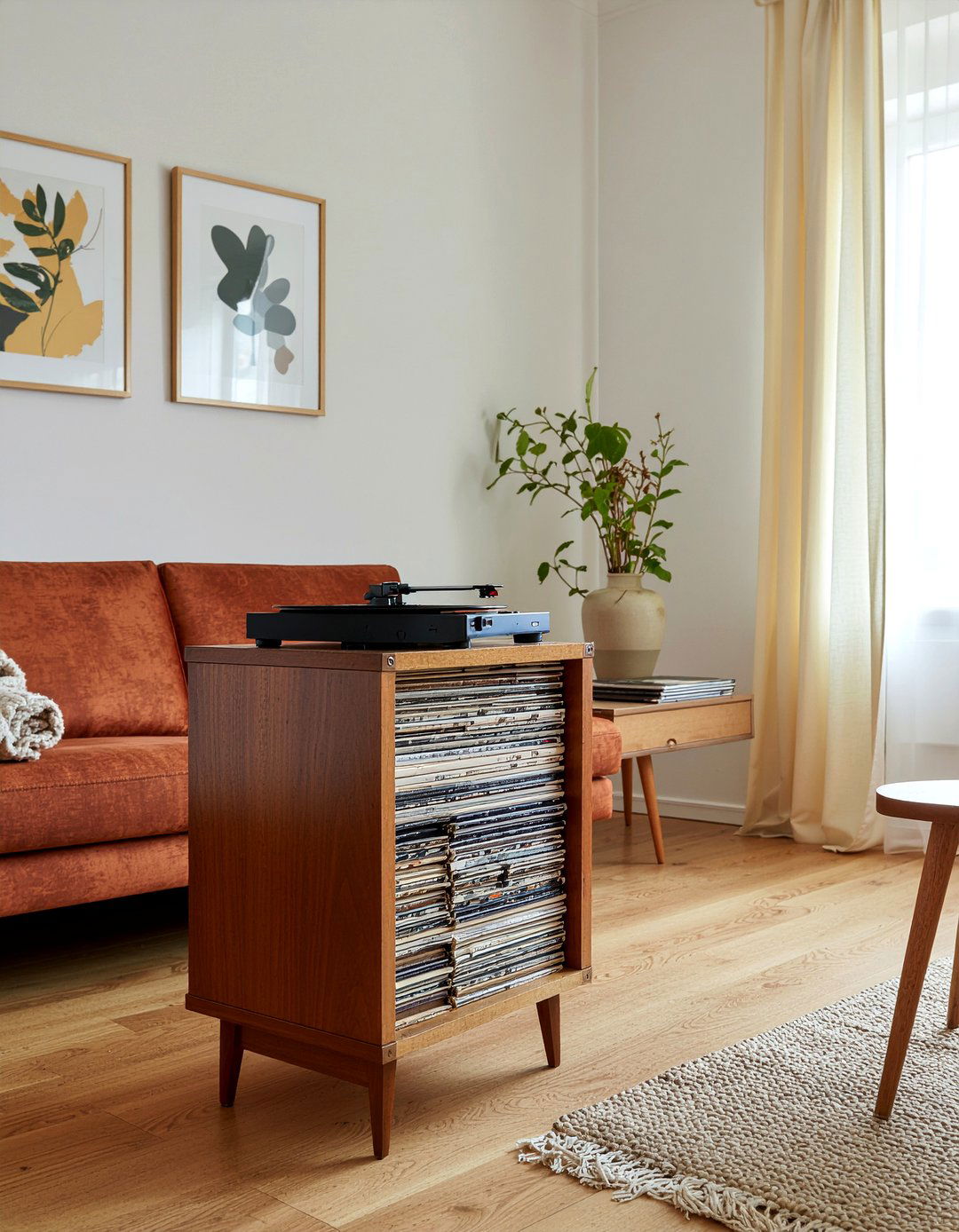 Retro record player stand - 30 thrifted living room ideas