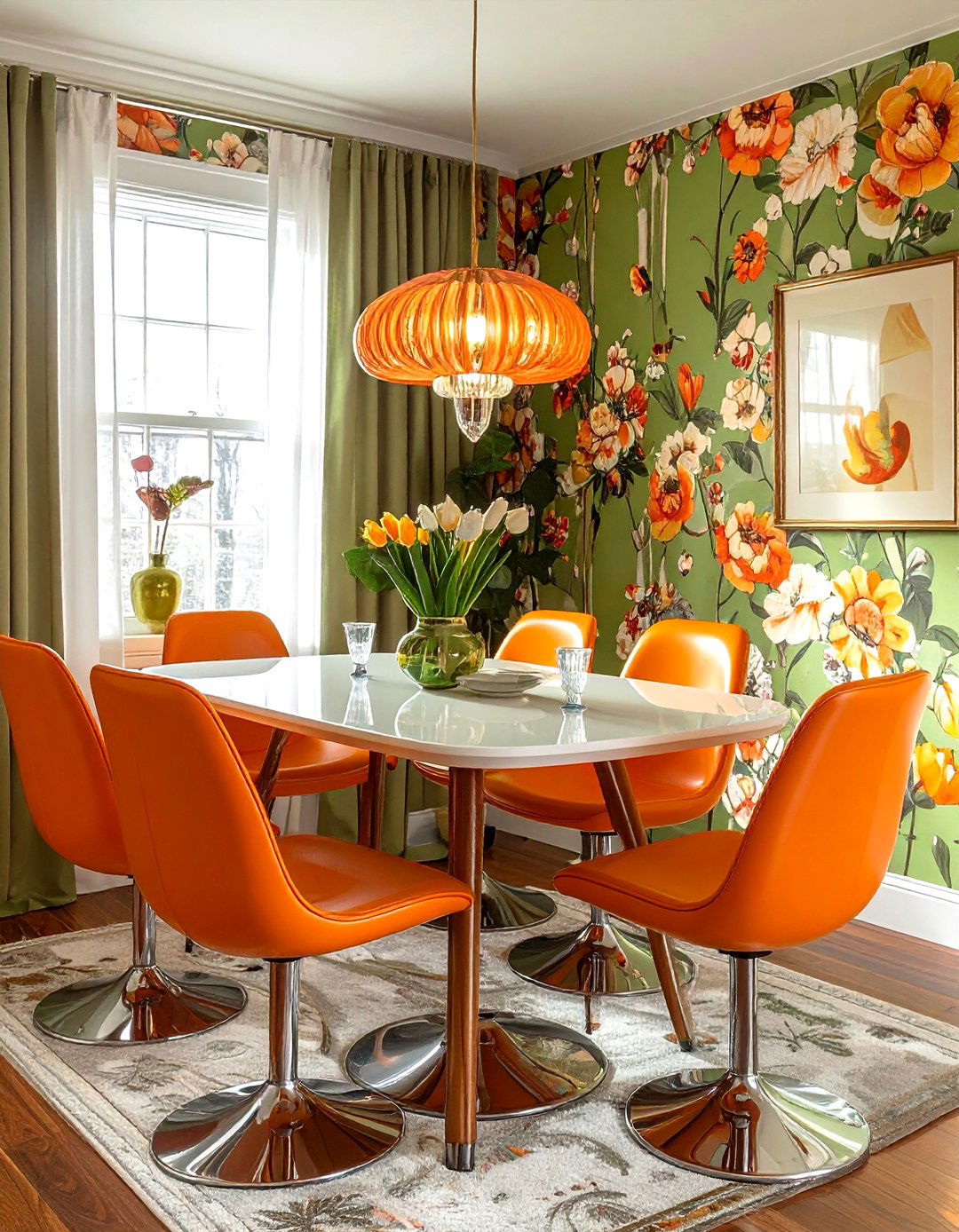 Retro s floral wallpaper dining room - 30 floral wallpaper dining room ideas