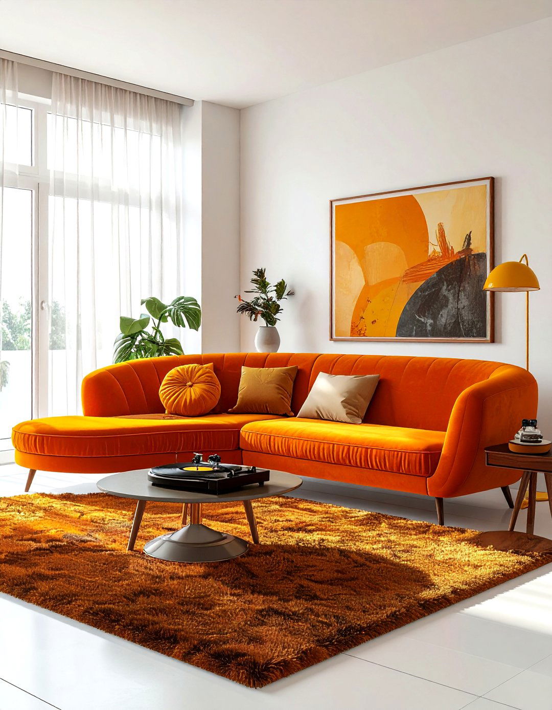 Retro s orange living room - 30 orange living room decor ideas