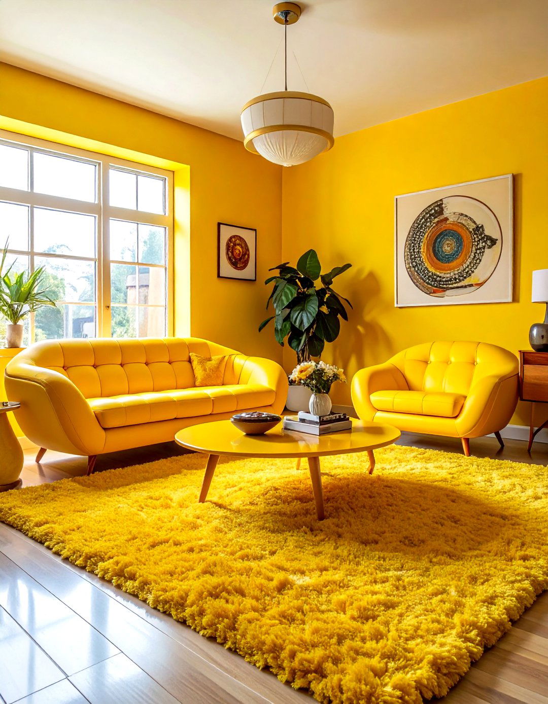 Retro yellow living room - 30 bright yellow living room ideas