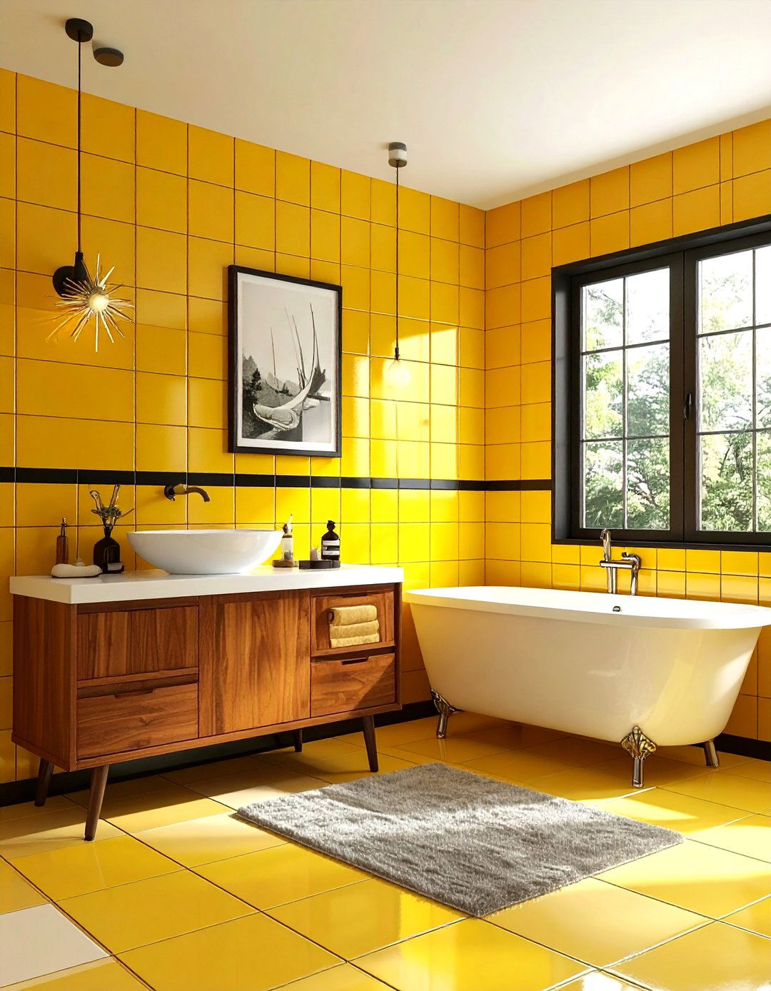Retro yellow mid century bathroom - 30 bright yellow bathroom ideas
