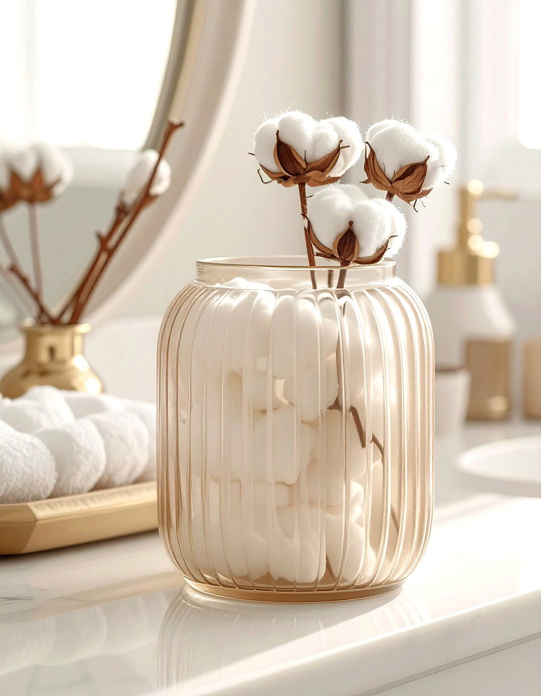 Ribbed Cotton Jar - 30 beige bathroom accessories ideas