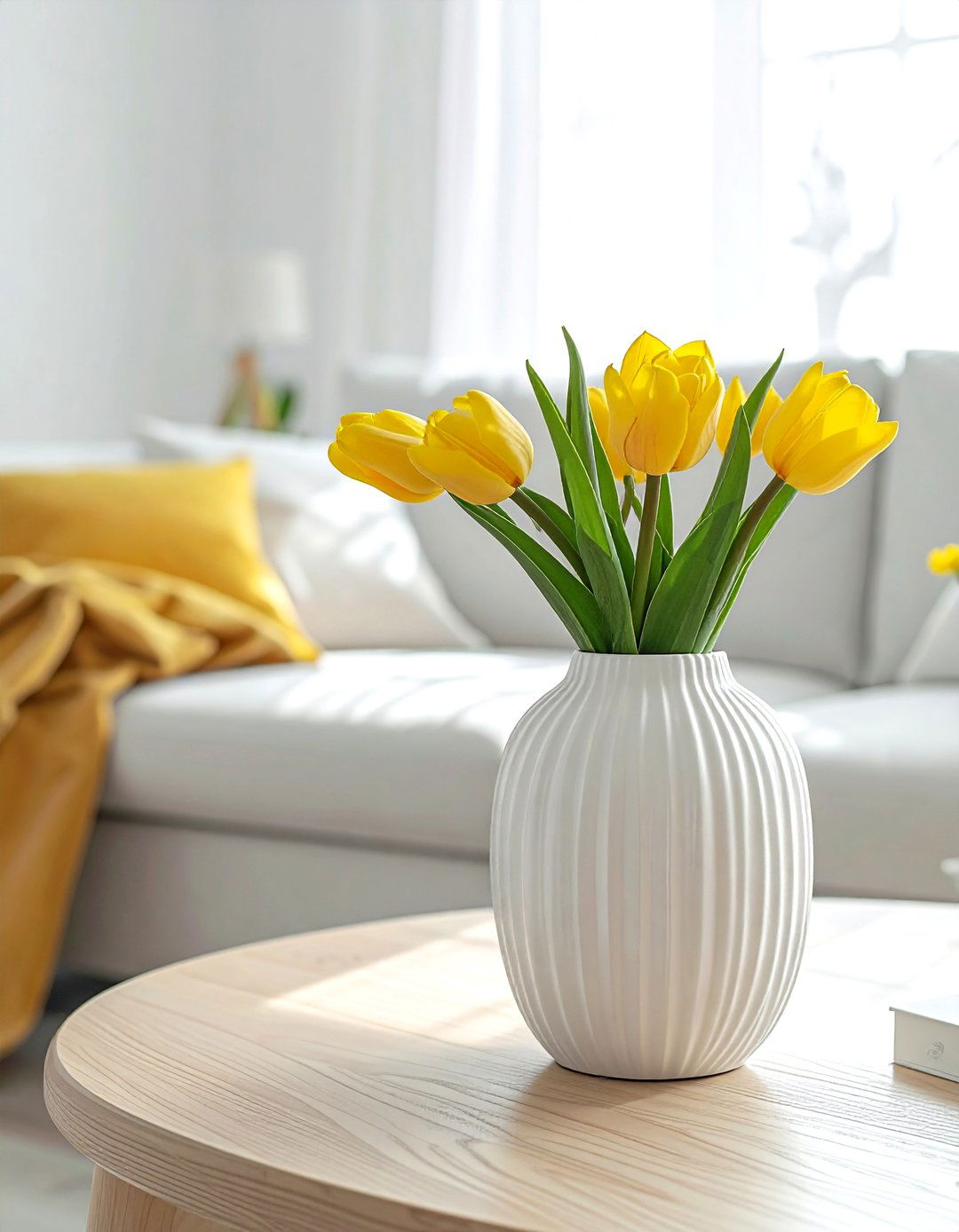 Ribbed White Ceramic Vase - 30 table vase ideas