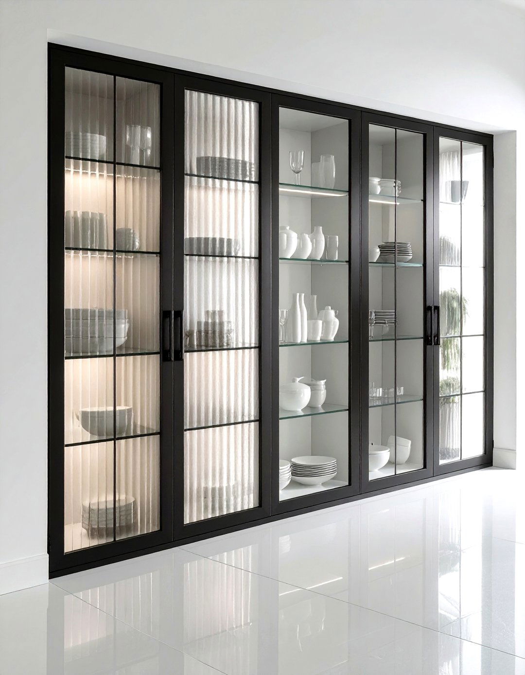 Ribbed glass cabinet doors - 30 kitchen texture layering ideas