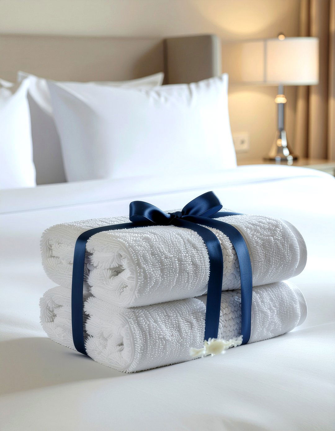 Ribbon Tied Towel - 30 bathroom towel folding ideas