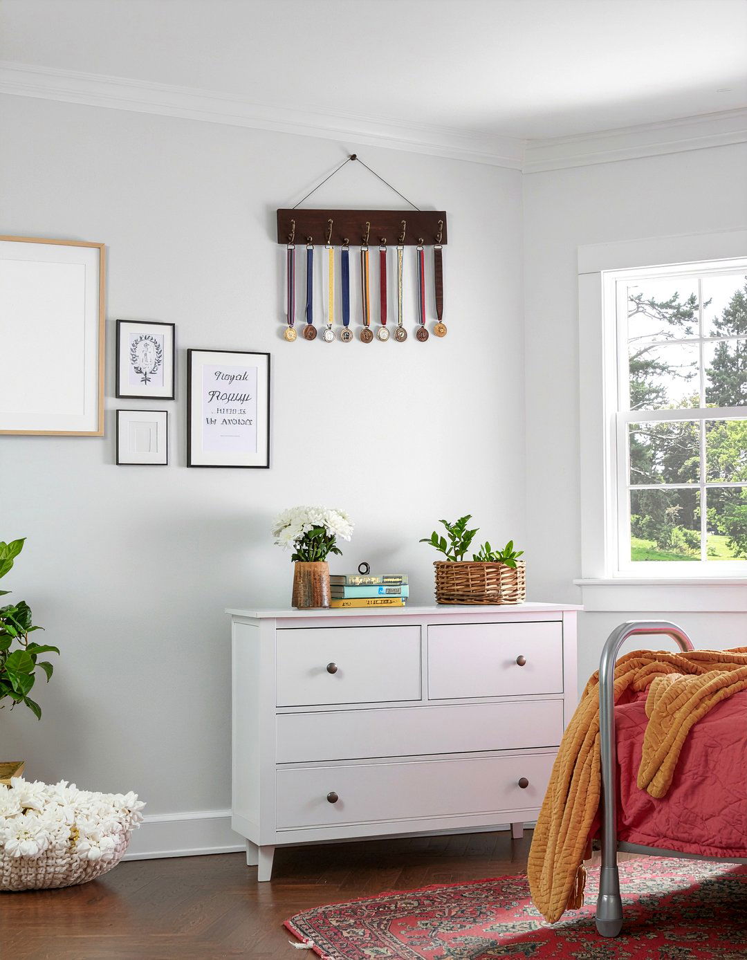 Ribbon hanging medal display - 30 bedroom medal display ideas