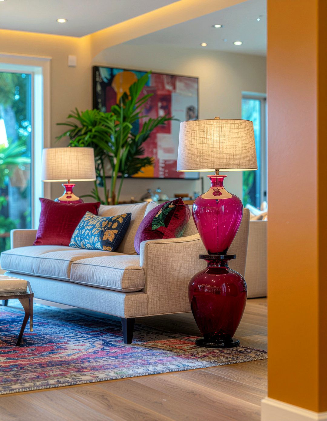 Rich berry floor lamps - 30 berry living room ideas