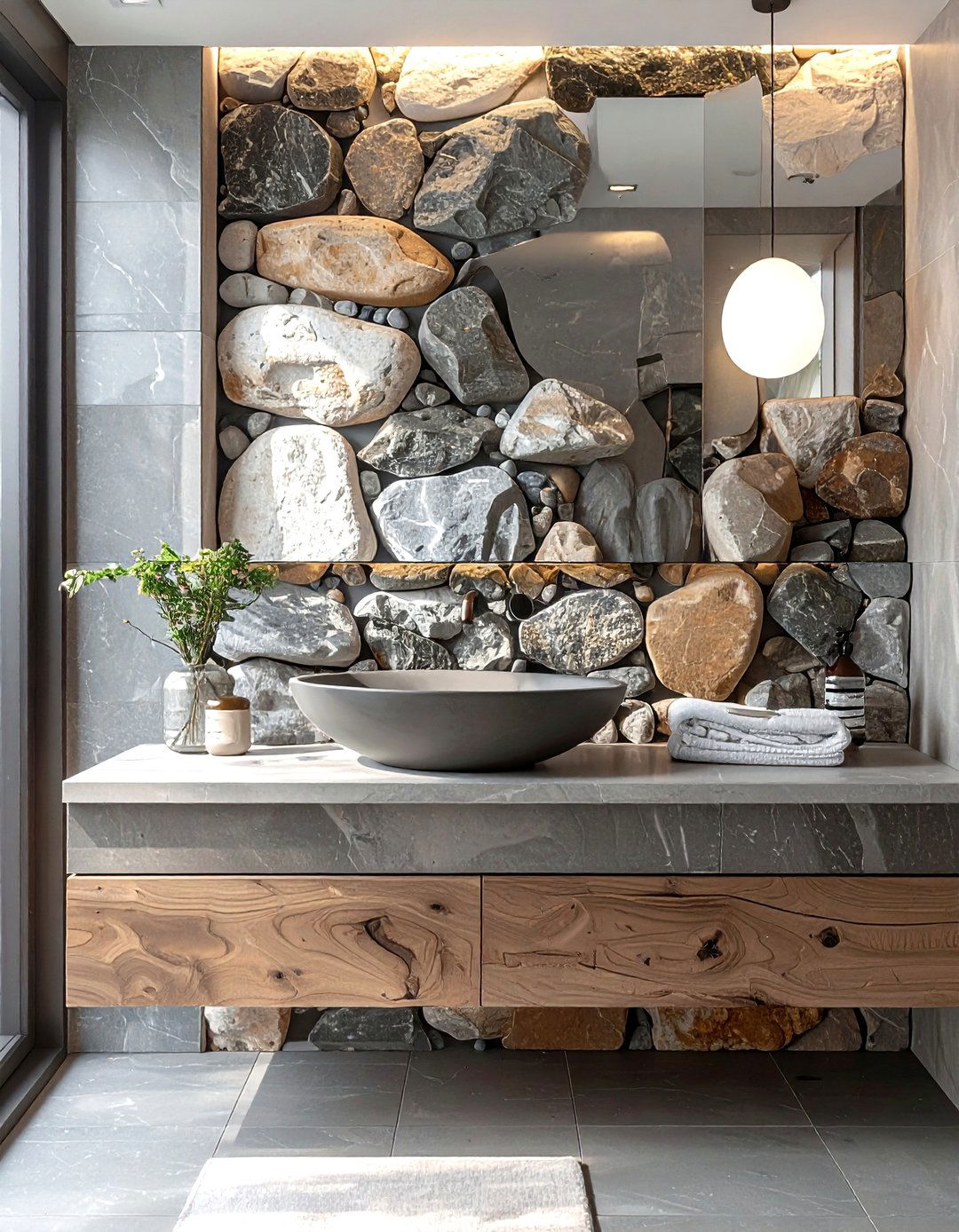 River Rock Bathroom Backsplash - 30 rustic bathroom ideas