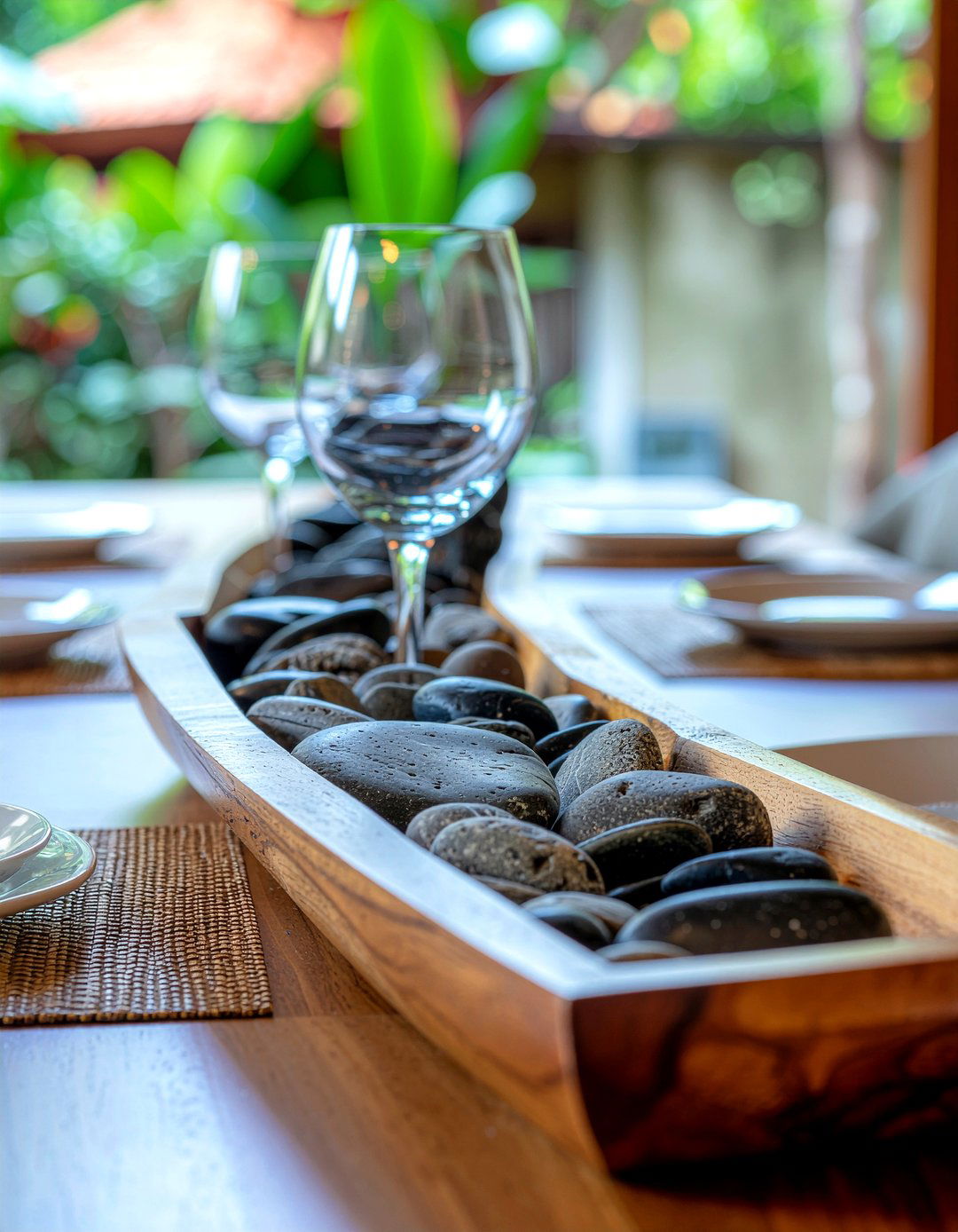 River Rock Centerpiece - 30 low centerpiece dining ideas