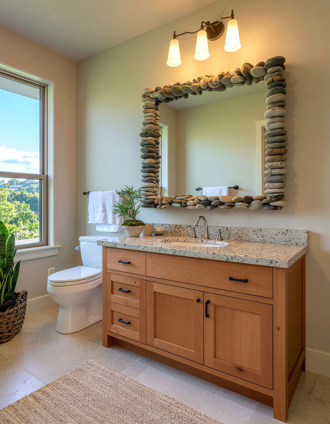 River Rock Mirror Frame - 30 river rock bathroom ideas