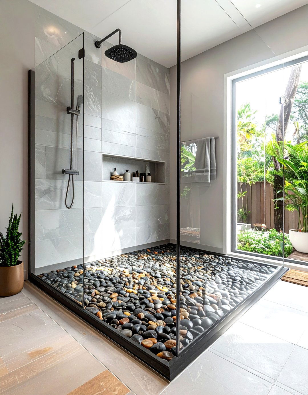 River Rock Shower Floor - 30 natural bathroom ideas