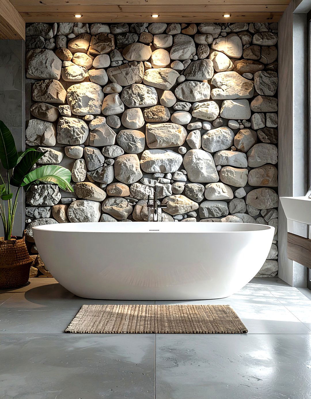 River Rock - 30 stone bathroom ideas