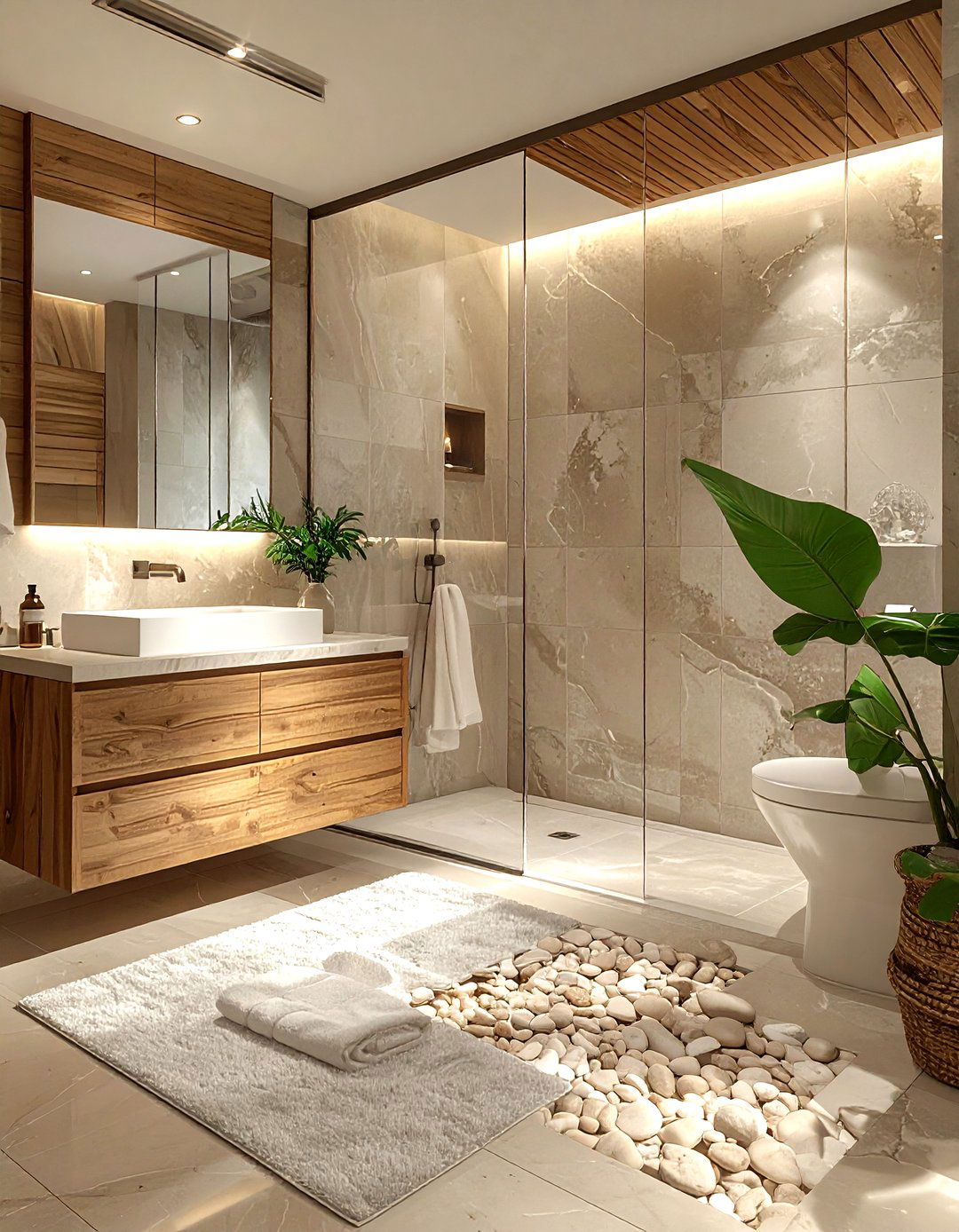 River rock bathroom floor - 30 stone decor ideas