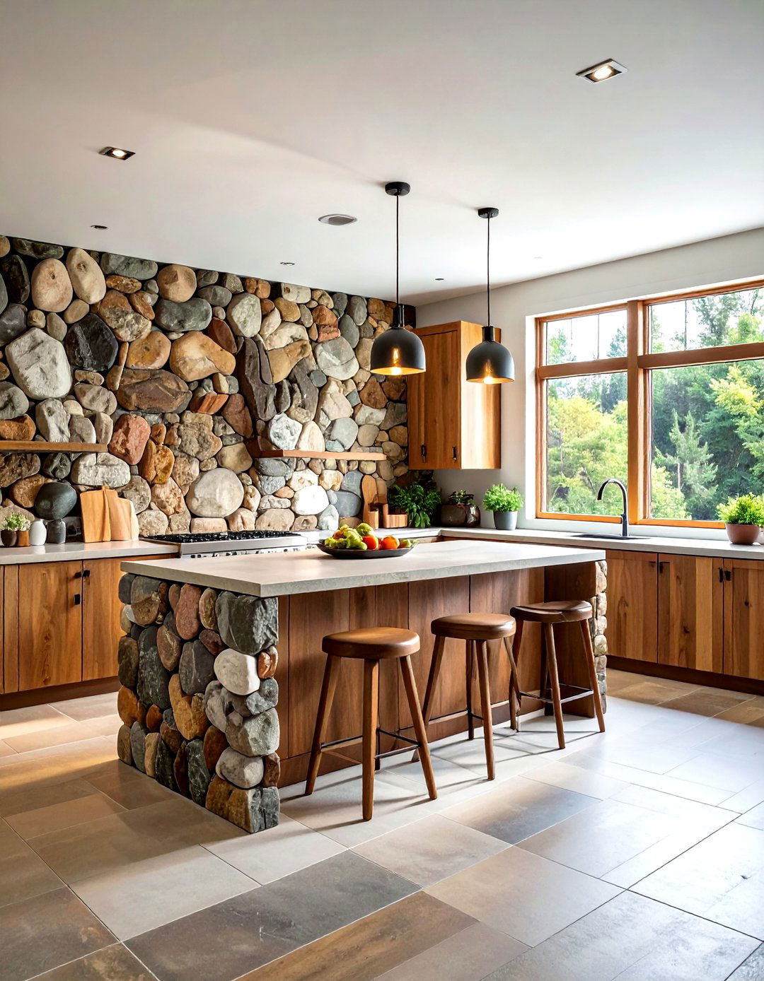 River rock kitchen wall - 30 kitchen stone wall ideas