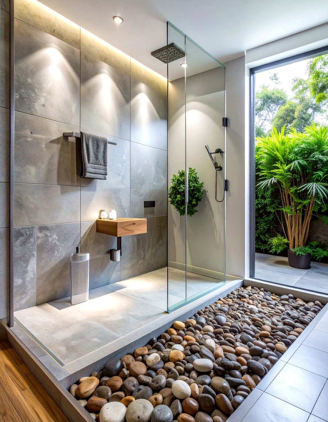 River rock shower floor - 30 nature-inspired decor ideas