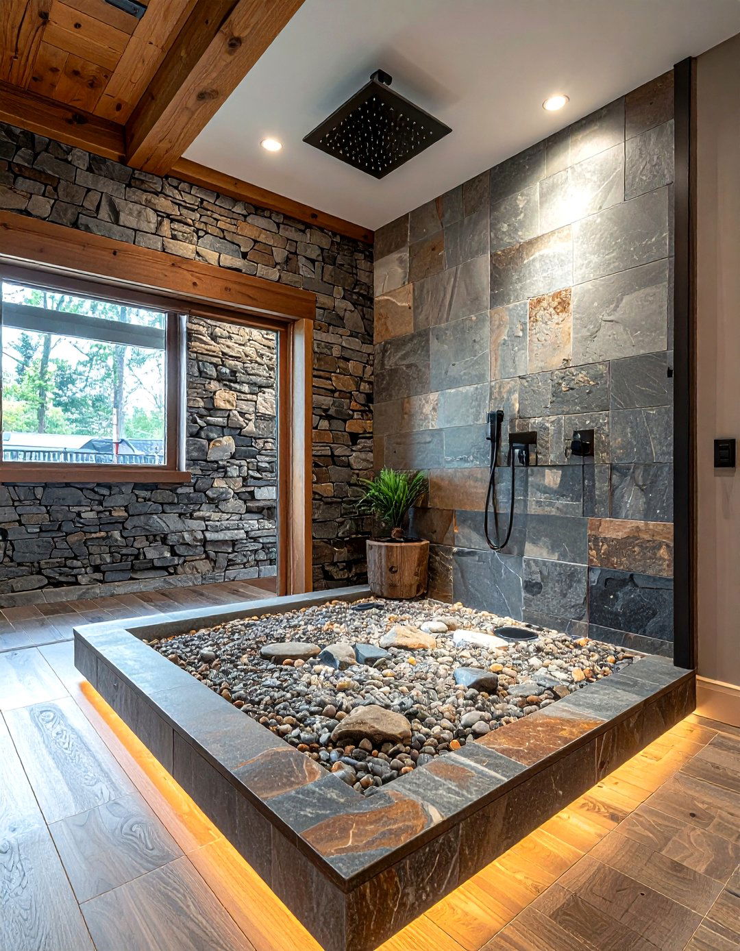 River rock shower pan - 30 stone mosaic bathroom ideas
