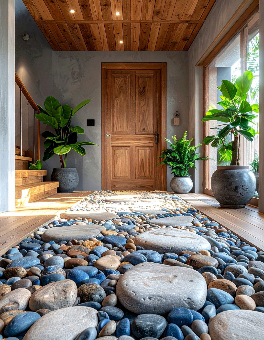 River stone flooring - 30 natural home decor ideas