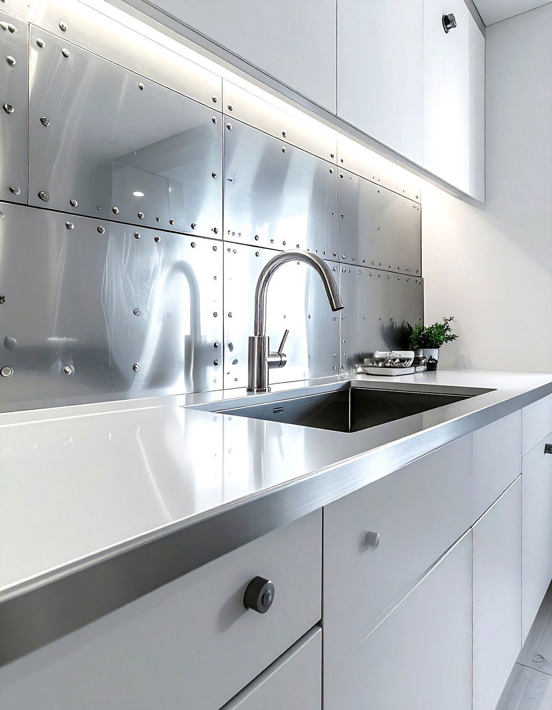 Riveted Metal Backsplash - 30 metal bathroom ideas