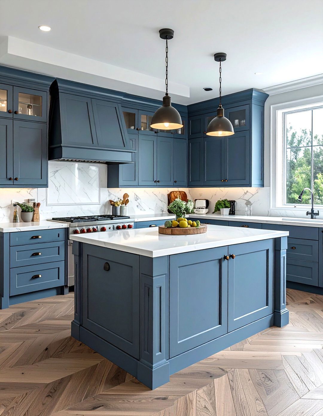 Robin egg blue with charcoal gray accents - 30 blue and gray kitchen ideas