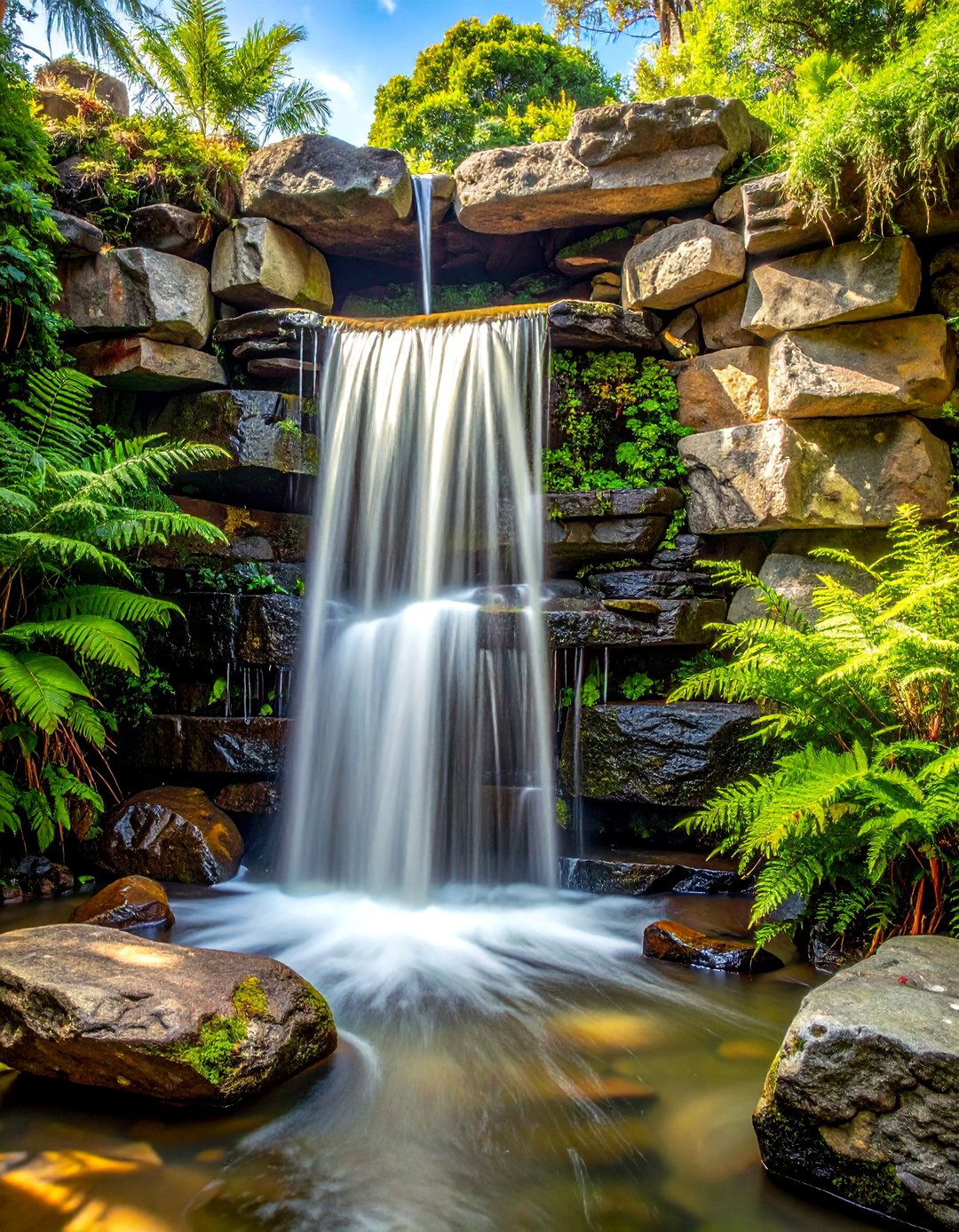 Rock waterfall shower - 30 outdoor bathroom ideas