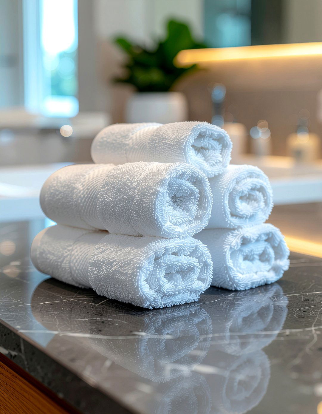 Rolled towel display - 30 bathroom towel ideas